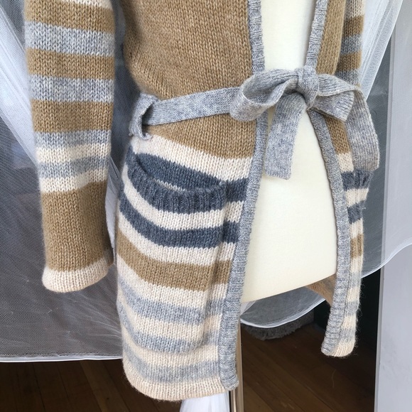 Vintage belted 100% wool cardigan 3/4 sleeves - Picture 2 of 8